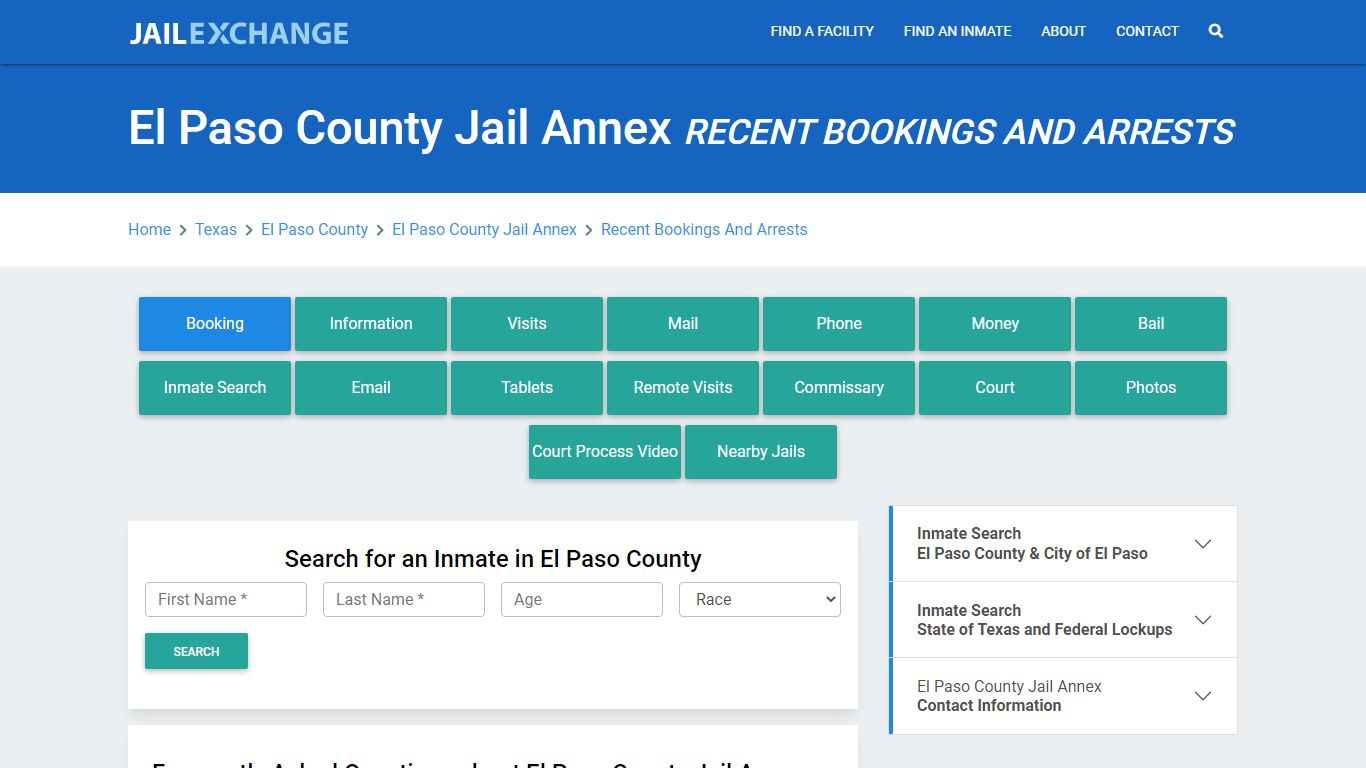 El Paso County Jail Annex TX Recent Arrests and Bookings