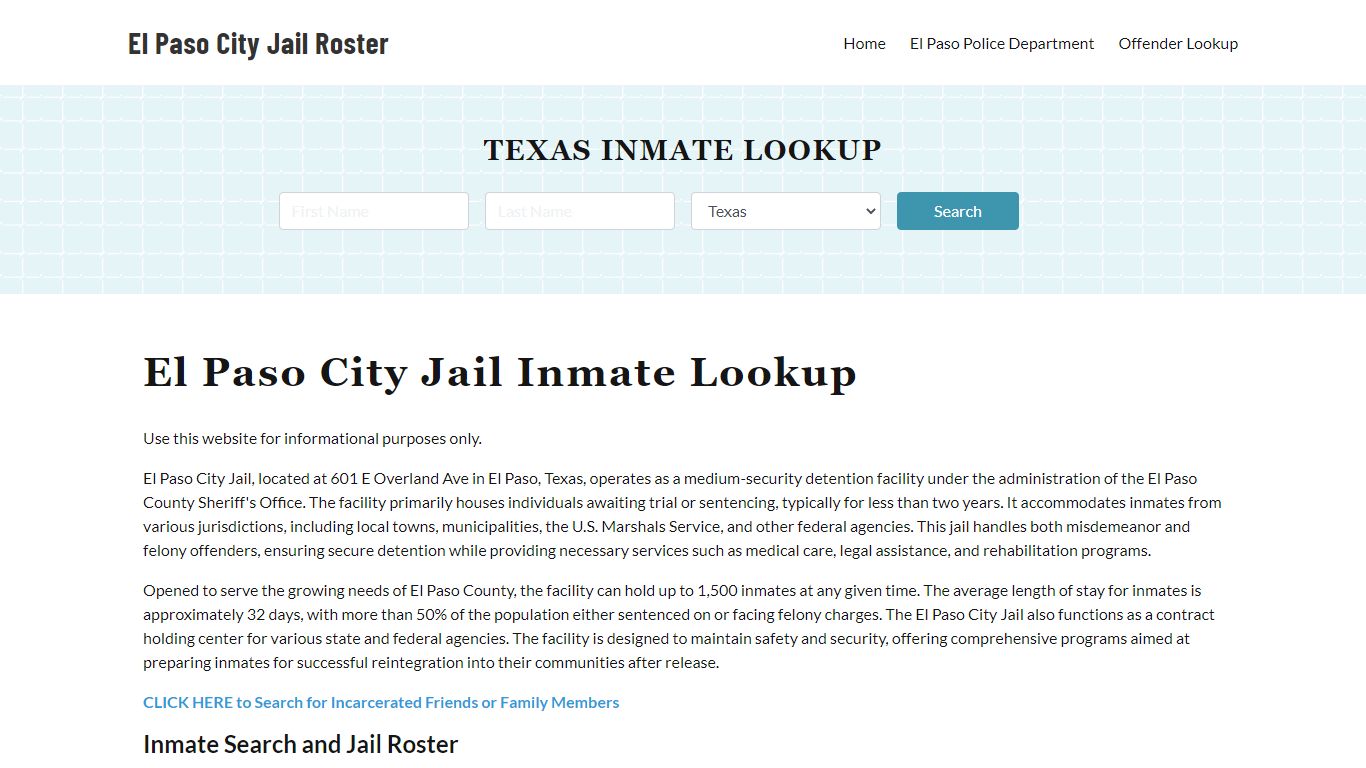 El Paso City Jail, TX Inmate Search, Jail Roster, Bookings